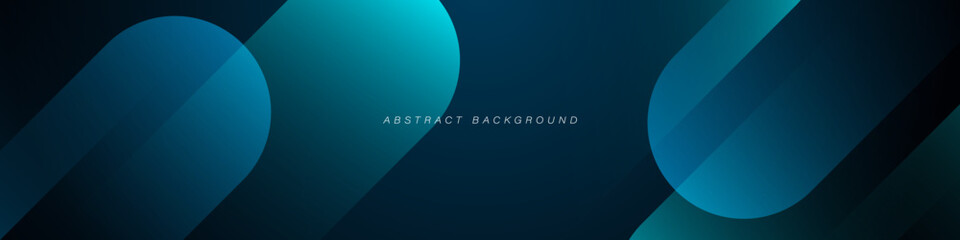 Sticker - Dark blue abstract background with shiny geometric shape graphic. Modern blue gradient rounded rectangle design. Dynamic shapes. Horizontal banner template. Vector illustration