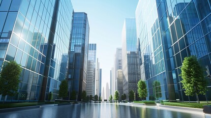 Poster - tall buildings and green trees in the city center