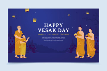 Wall Mural - Banner design celebrate of a holy Vesak day for Buddhist festivals