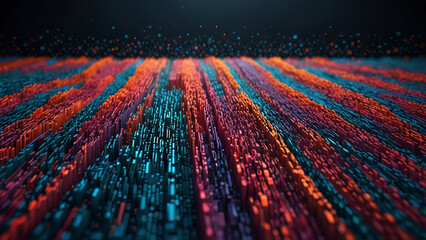 digital abstract 3D background with flowing waves of binary code