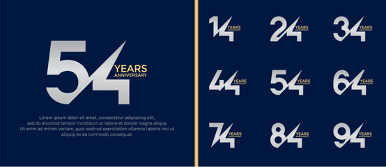 anniversary logo style set, gold and silver color with slash can be use for celebration moment