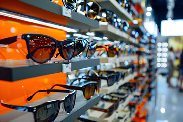 A display of sunglasses in a store