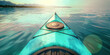 © Lila Patel - Turquoise kayak: A kayak with turquoise coloring glides across a calm body of water, inviting someone to go for a peaceful paddle