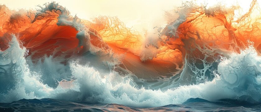 abstract wave breaking in the sunset or sunrise background natural light