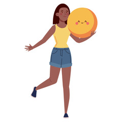 Poster - smiling woman holding happy emoji