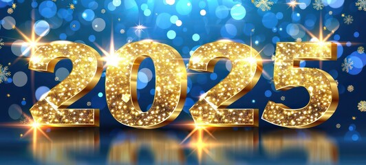 wallpaper gold number 2025 front view with starlight and blue background