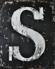 Wall Mural - s capital letter in white distressed and grunge style on a black background