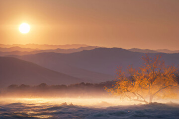Wall Mural - sunset in the mountains