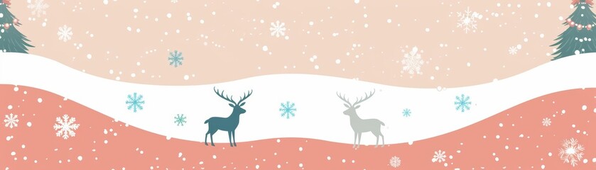 Wall Mural - Minimal blank template card for Christmas Day, decorated in pastel styles with reindeer and snowflake icons, including space for text in the center for text