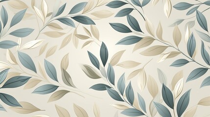 Wall Mural - Elegant seamless floral pattern with blue and beige leaves on a light background, perfect for textiles, wallpapers, and wrapping paper.