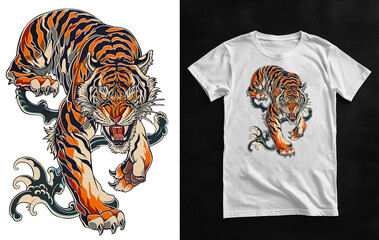 A graphic tiger with a t-shirt mockup