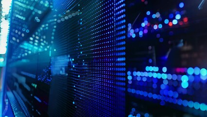 Binary code on the screen. Blue abstract background.