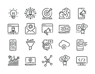 Wall Mural - digital marketing hand drawn doodle sketch style line icons. vector illustration.