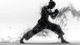 Detailed kickboxing motion in reverse silhouette, white background