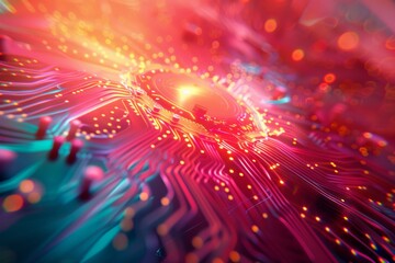 Fototapete - Macro View of High-Tech Circuitry Showcasing Innovation in Business: Intricate Details of Modern Technology