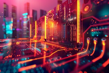 Fototapete - Close-up View of a High-Tech Device's Circuit Board Capturing the Complexity of Modern Technology and Innovation