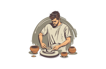 people are making ceramic crafts vector illustration