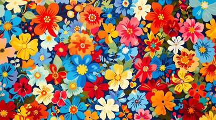 Whimsical floral pattern in bright, cheerful colors, perfect for background or wallpaper