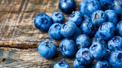 Wall Mural - heap of fresh ripe blueberries on wooden background closeup view