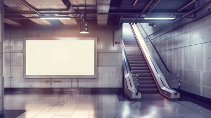 Wall Mural - blank billboard mockup in subway station with escalator advertising concept