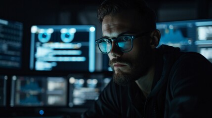 Software developer and a man at computer for coding script or cyber security in office.