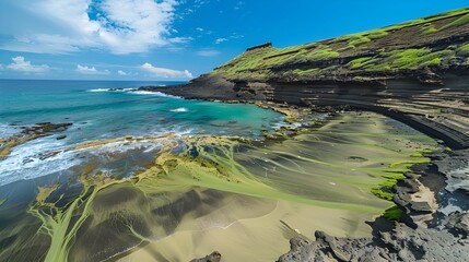 Captivating Volcanic Green Sand Beach in Tropical Hawaiian Oasis