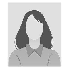 Wall Mural - Default Placeholder Avatar Profile on Gray Background. Woman with dark hair in silhouette. Greyscale.