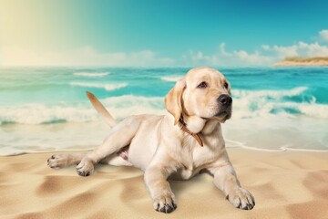 Wall Mural - Cute smart dog Enjoying a Summer at the Beach.