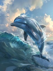 Wall Mural - The Dolphin's Aerodynamic Aquatic Maneuvering