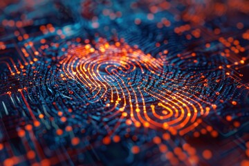 Wall Mural - A close up of a fingerprint with a blue and orange background