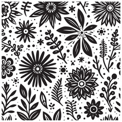 Flower doodle hand drawn seamless pattern brush line stroke