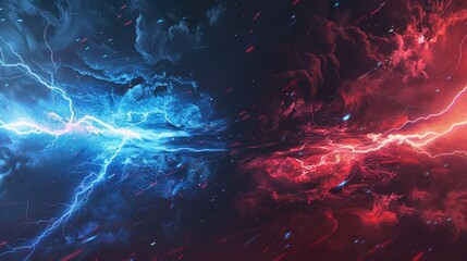 Poster - red and blue battle lightning background