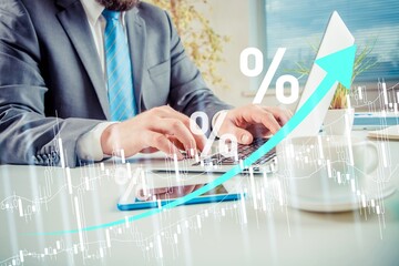 Poster - Interest rate dividend concept, calculating profits