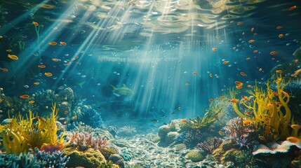 Underwater image of coral reef and Masked Butterfly Fish