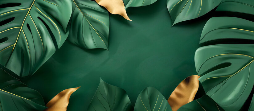 green foliage golden line luxury texture banner background