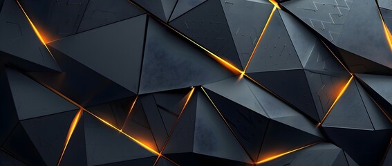 Wall Mural - Futuristic Dark Geometric Abstract Background with Glowing Yellow Accents for Mockup or Design Template