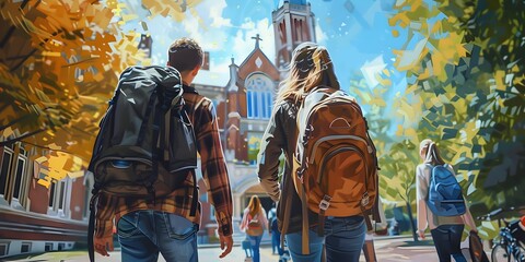 Hopeful Students Explore College Campus on Autumn Tour