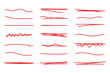 © line's vector - Crayon brush stroke red underline. Chalk pen highlight stroke. Vector hand drawn brush underline element set for accent, crayon texture emphasis element. Red chalk vector illustration