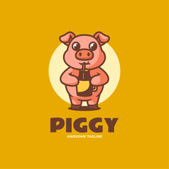 Wall Mural - Vector Logo Illustration Piggy Mascot Cartoon Style.