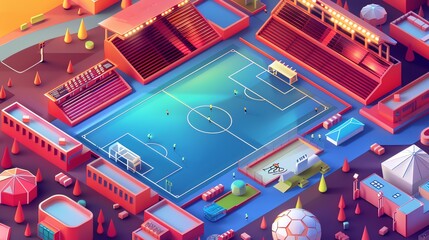 Football Soccer Field Tactical Plan Isometric 3D Rendering