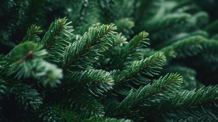 A close up of a green tree with many branches. The leaves are wet and shiny, giving the tree a fresh and vibrant appearance. Scene is one of tranquility and natural beauty