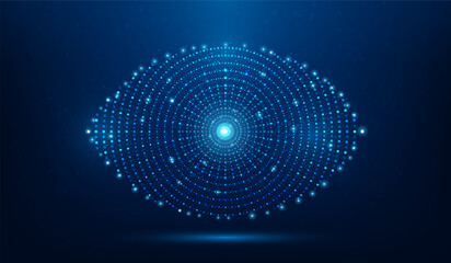 eye technology network cyberspace dot connect. research data. Eye scan to verify identity and security. vector illustration fantastic hi-tech design.