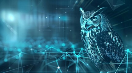The side profile of a digital owl head made of circuitry, against a dark background with binary code, representing AI and machine learning