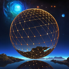 Wall Mural - Geometric Sphere in Sci-Fi Celestial Landscape