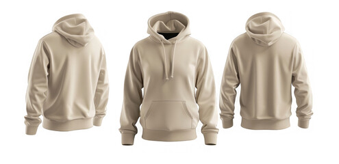 Three different angles of a tan hoodie
