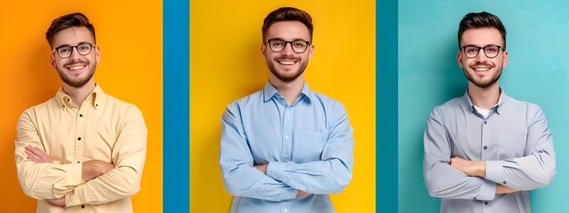 Wall Mural - Confident Young Professional Businessman Smiling on Colorful Background