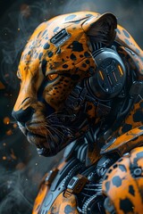 Canvas Print - Cyborg Cheetah Warrior with Vivid Smoke Effects and Advanced Cybernetic Enhancements Showcasing Its Predatory Capabilities in a Dramatic, Cinematic