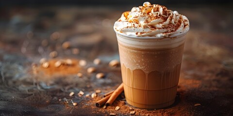 Poster - Festive Pumpkin Spice Latte with Whipped Cream and Cinnamon in a Cozy Autumn Setting