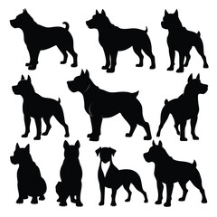 Wall Mural - Set of Black American Bully Silhouette Vector on a white background