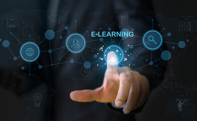 Wall Mural - human with technology internet learning and study online class webinar technology, e-learning, onlin